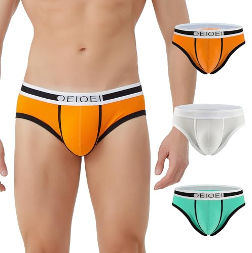 OEIOEI Mens Underwear Briefs Multipack Cotton Slips Underpants Pants Breathable No Fly 3 Pack (L, Blue/Heather Grey/Orange)