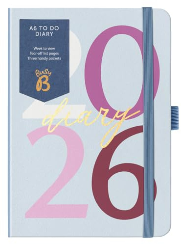 Busy B - A6 Wochenplaner 2026 - Terminkalender mit To-Do-Listen & Notizseiten - Kompaktes Tagebuch mit blauem grafischem Muster - Wochenansicht, 3 Steckfächer & Jahresplaner