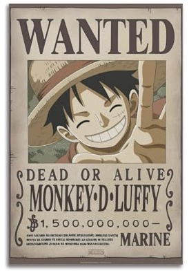 MZKSUERS Poster mit Aufschrift One Piece Wanted Luffy, dekoratives Gemälde, Leinwand, Wandposter und Kunstdruck, moderne Familienschlafzimmer-Dekoration, Poster, 20 x 30 cm