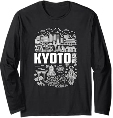 Kyoto Japón Horizonte Kanji Souvenir Japonés para Viajeros Manga Larga