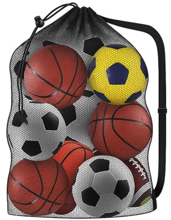 Ruvan Sac À Ballons De Foot, Filet De Football, Grand Capacité 10-12 Ballons, pour Basket-Ball Football Volley-Ball Sac Bandoulière Rangement des Équipements De Sport Plage, 101 * 76 CM, Noir
