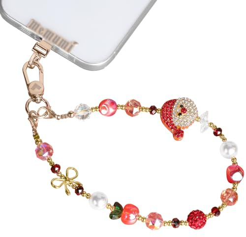 memumi Dragonne de Téléphone Universel, Chaine De Téléphone en Perles & Sapin de Noël, bracelet de téléphone portable, cordon de poignet de Noël pour femme