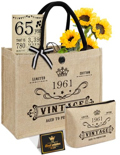 Geschenke Zum 65 Geburtstag Frau - 1961 Jute Tote Tasche, Make-up Tasche | Große Kapazität, Wasserdichte Beschichtung, leicht zu reinigen, zurück im Jahr 1961 Poster, 65. Geburtstag Frau Geschenke