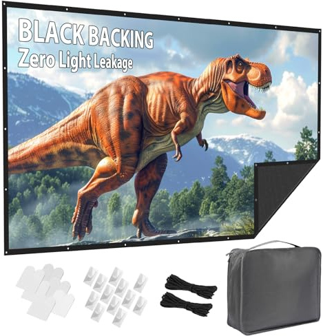 Écran de projection 120 pouces pour extérieur : VOOPVOR Écran de projection pliable et portable avec sac de transport - 16:9 Noir, opaque à la lumière, lavable et anti-plis - Idéal pour le cinéma à