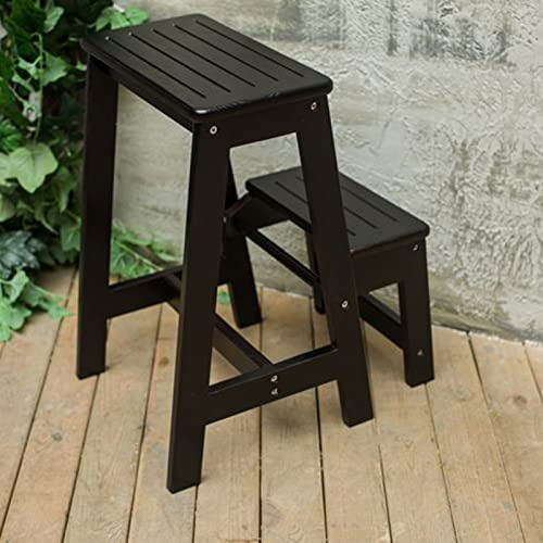 Taburete plegable de madera de 2 escalones, escalera antideslizante portátil para banco de zapatos de cocina o estante para flores, escalera compacta y segura para un fácil acceso