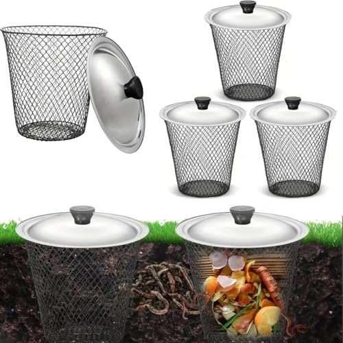 Cubo de compostaje de gusanos de metal resistente de 9.1 x 9.1 x 5.9 pulgadas, mini vermicompostador para jardinería al aire libre, cocina, reciclaje de residuos de alimentos, tapa duradera incluida