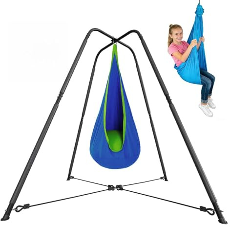 Sensory Swing Support Frame with Anti-Collision,Pod Swing and Chair, X-Shaped Stand, Metal Swing Stand for Indoor and Outdoor Use