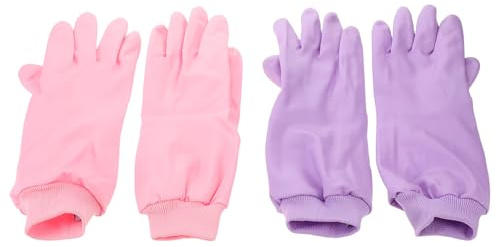 Mikikit 2 Pairs Waterproof Dishwashing Gloves with Anti-slip Grip, Thickened Plush Lined Kitchen Cleaning Gloves with Hanging Loop for Household and Vegetable Washing, Purple and Pink