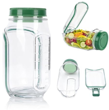 TatTech Salad Mason Jar Side Opening, Leak Proof Portable, for Travel Party | Breakfast Fruit Storage Box Salad Dressing Pot Fresh Container for Lunch Work Meal Prep Lid to Bowl for Outdoor Camping