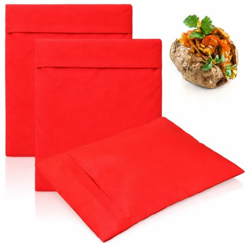 Sorcristy Lot de 3 sacs à pommes de terre réutilisables pour micro-ondes Rouge | Pochettes de cuisson pour pommes de terre, patates douces et maïs, gadget de cuisine rapide et facile