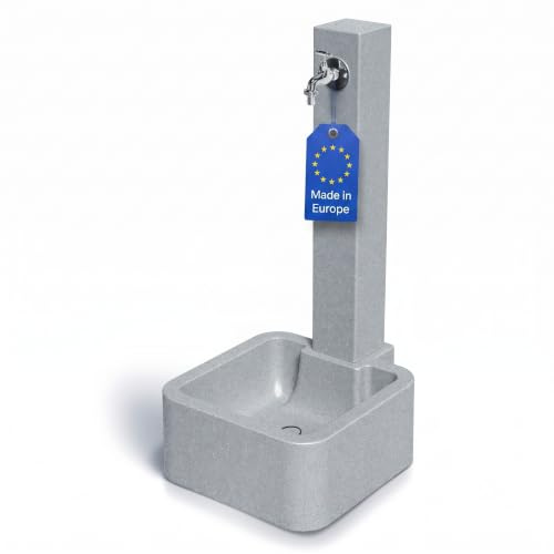 YourCasa Rivano Colonne d'eau de jardin avec bac de récupération 96 cm – Colonne d'eau de jardin aspect pierre, fontaine à eau avec robinet 1/2, résistante aux UV, fabriquée en Europe