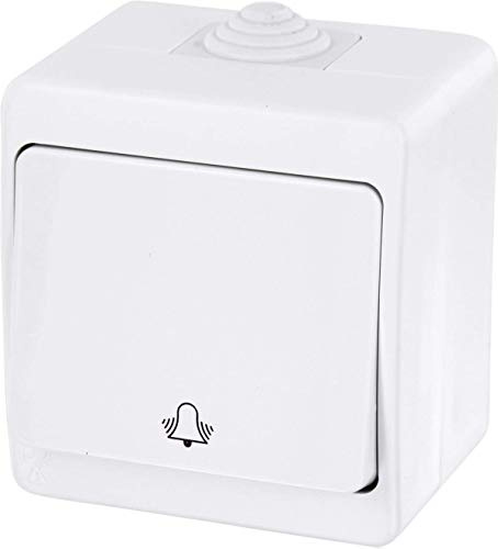 Aufputz Taster IP54, Klingel-Symbol, All-in-One, Serie G1 reinweiß