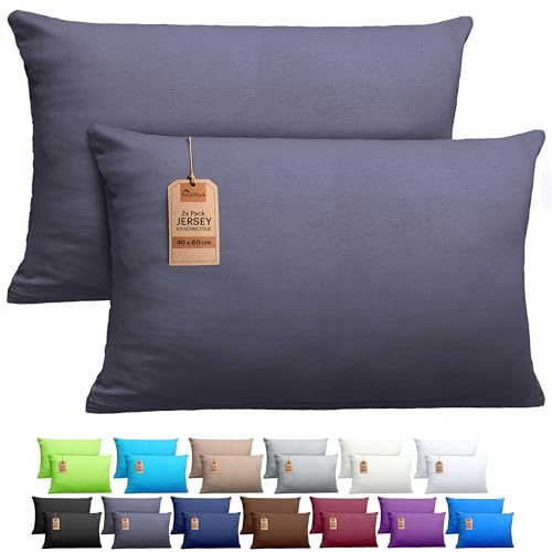 NatureMark 2er Set Jersey Kissenbezüge – Elastisch, weich, atmungsaktiv und hautfreundlich – Waschbare Kissenhülle - 40x60 (ideal für Nackenkissen) – Anthrazit Grau