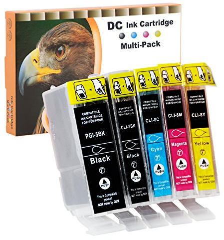 D&C 5x Druckerpatronen Kompatibel für Canon PGI-5 CLI-8 für Canon Pixma iP5200r iP5300 iP6600 iP6700 iX4000 iX5000 MP500 MP510 MP520 MP520x MP530 MP600 MP610 MP800 MP800r MP810 MP830 MP970 MX700 MX850