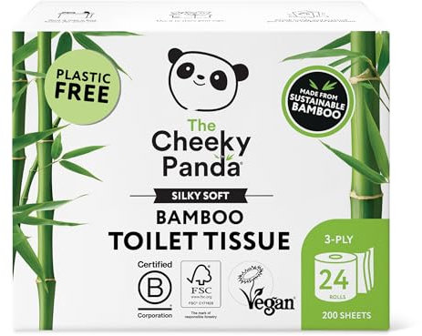 The Cheeky Panda Bambus Toilettenpapier 3-Lagig Großpackung | 24 Rollen x 200 Blatt | Klopapier Plastikfrei Verpackt | Eco WC Papier