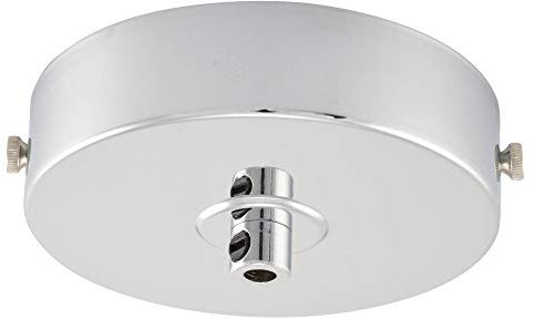 ElekTek Rosone da soffitto piatto con diametro 100 mm con staffa cinturino e serracavo. Ideale per lampadine a sospensione vintage a filamento. Finiture metalliche e verniciate a polvere Cromo