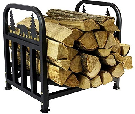 Wakects Portalegna Per Camino, Scaffale Porta-Legna Cesto Porta-legna da Camino con Manici, Portalegna per Legna da ardere Porta Legna in Metallo per Interni ed Esterni, Nero, 42 x 32.3 x 43.5 cm