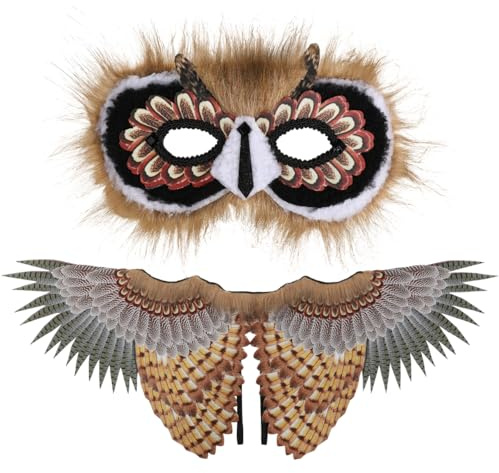Tomaibaby Eule Flügel Maske Set Kinder Eule Kostüm Zubehör Tierkostüm Halbmaske für Maskerade Dress Up Prop