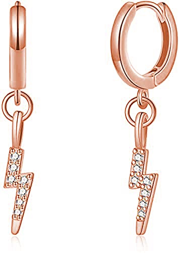 925 Sterling Silber Creolen mit Anhänger Blitz 14K Vergoldet I Ohrringe für Damen und Frauen mit Blitzanhänger I Kreolen hängend mit Steinen