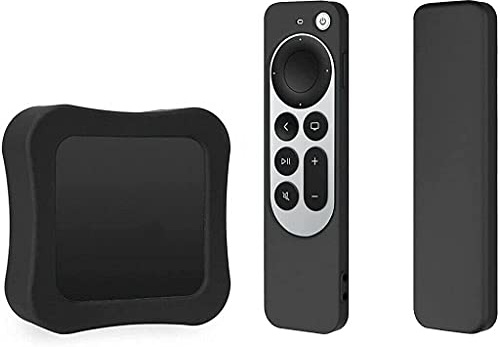 Silicone Case TV Box Case for 2021 Apple TV 4K 5Th 4Th Generation Shockproof,Soft Silicone Dustproof Full-Body Protector Cover for Apple TV 4K 6th Gen Siri Remote Controller and TV Box (Black)
