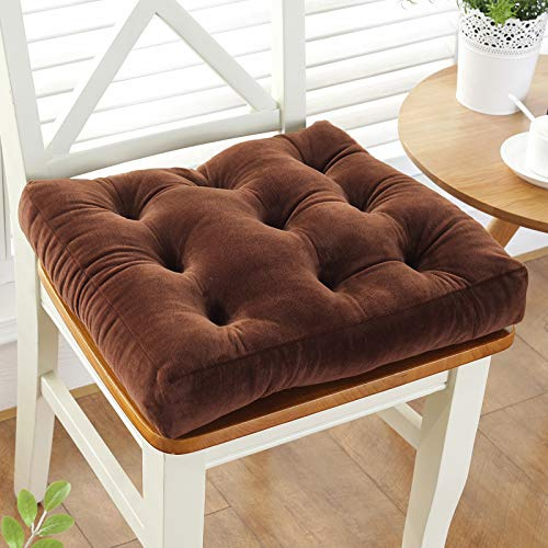 HUALEMEI Square Thicken Plush Seat Cushion,Non Slip Booster Tatami Floor Cushion Office Chair Pads Fits for Patio Indoor Office Home-Brown 43x43cm(17x17inch)