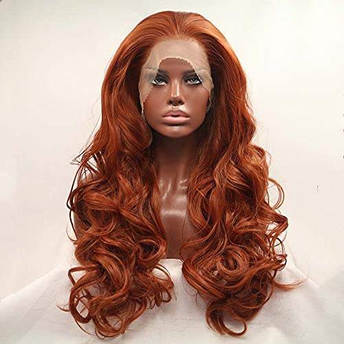 Xiweiya Peruker bruna röda peruker 350# syntetisk ingefära spets framsida peruker för kvinnor hår värmebeständig fiber långt hår peruker cosplay del