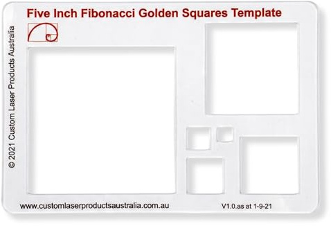 Fibonacci 5 Square Drawing Template, Golden Ratio Stencil
