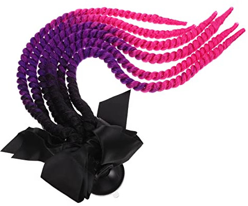 Helm Pigtails Gradient Rampe Helm Zöpfe Pferdeschwanz Haar mit Saugnapf Schleife für Dekorationen Schwarz Lila