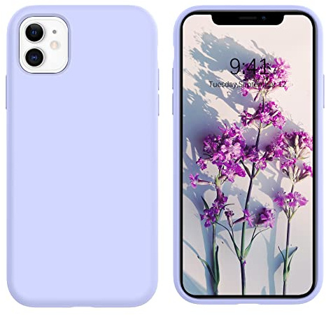 DOMAVER Coque iPhone 11, Silicone Liquide Téléphone Protection Rigide Case Microfibre Doublure Antichoc, Lilas Violet