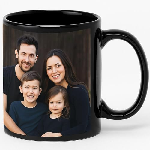 Taza negra personalizada con foto – Taza de cerámica negra brillante personalizable – Regalo original con foto personalizada