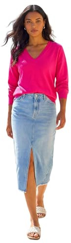 Roman Originals V-Neck Jumper for Women UK Ladies Boyfriend Fit Slouch Sweater Winter Autumn Textured Casual Flattering Knit Pullover Knitwear Daywear Lightweight Lounge - Fuchsia - Size 12