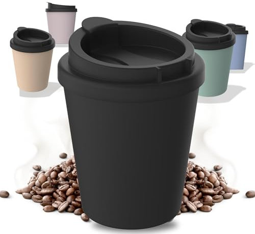 Gobelet isotherme pour café à emporter, en plastique bio, 250 ml, sans BPA et 100 % recyclable, fabriqué en Allemagne, avec couvercle, pour le bureau, la voiture, l'école, etc. (ardoise)