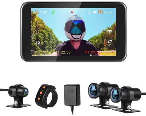 VSYSTO WiFi Motorcycle Dash Cam, Waterproof 4.5 Inch Screen GPS HD 1080P WDR 170° Wide Angle Front and Rear View Cameras Selfie Mode for Vlogging, Parking Monitoring Motorbike Camera System (F4.5PRO)
