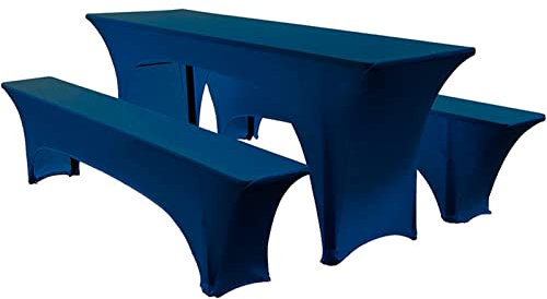 Elastisch Biertischhussen Bierbank-Auflage & Tischdecke Für 50 cm or 70 cm Table Width 3 TLG-Set Breite Bierzeltgarnitur Stretch Hussen Für Festzeltgarnituren Bierbank Hussen (50 cm,Blue -3)