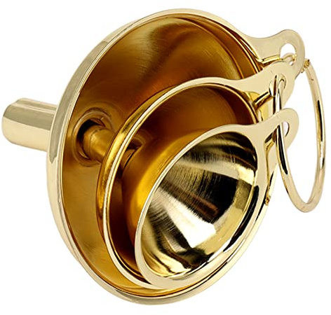BAOFUYA Gold Stainless Steel Funnel Set, 5 Pieces With Side Handle Kitchen Oil Liquid Metal Funnel Set for Canning Kitchen Tools