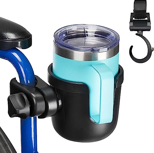 JOYTUTUS Wheelchair Cup Holder, Rollator Cup Holder, 4 Flexible Tabs with Hook Drink Holder for Walker, Scooter, Stroller, Mobility