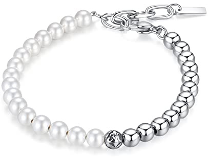 GAVU Fleur de Lis Muschelperlenarmband und Edelstahlarmband für Herren
