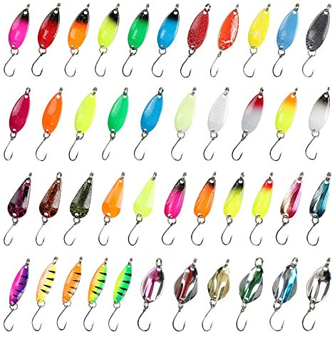 Fishing Forellen Spoon Set,Trout Spoon Forellenblinker Einzelhaken Set,Forellenköder 43 Stück, Spinner Angelköder,Angelzubehör Spinner Blinker Set zum Forellen Angeln Spoons Forelle Barsch Lachs Hecht