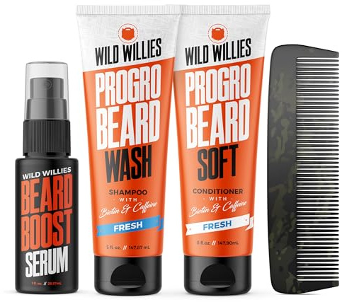 Wild Willies Beard Care Kit, Biotin Fortified Shampoo and Conditioner with Caffeine, Two 4-Oz Bottles, Promotes Healthy Beard Growth