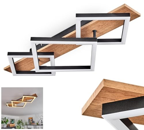 HOFSTEIN LED Deckenleuchte Cascada, moderne Deckenlampe aus Metall/MDF/Kunststoff in Schwarz/Holzoptik/Weiß, 24 Watt, 2670 Lumen, 3000 Kelvin, Wohnzimmer, Schlafzimmer, Esszimmer