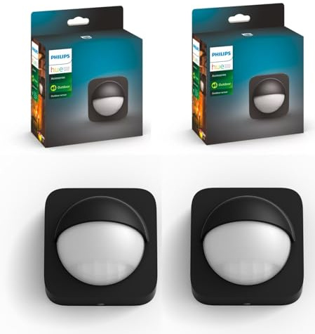 Philips Hue – 2x Outdoor Bewegungsmelder mit Tageslichtsensor, Schwarz für Smarte Beleuchtung, Automatische Lichtsteuerung bei Bewegung für ein Sicheres Zuhause