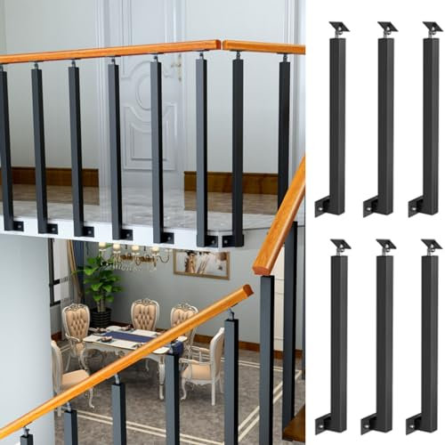 Treppengeländer Schwarze Treppengeländer-Spindelpfosten, 2 4 6 Stück Treppengeländer-Sicherheitsgeländer für Deck Villa Hotel, 75 85 95 105 115 120 cm Höhe, seitliche Montage mit verstellbarer Winkelh
