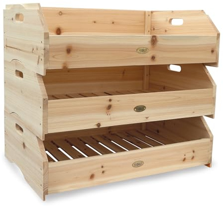HABAU Stapelkiste Maxi im 3er Set aus Massivholz | Stapelbar, je Kiste 59 x 38 x 18 cm, aus FSC®-zertifiziertem unbehandeltem Holz