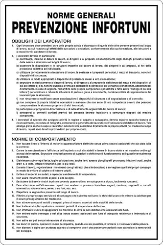 GLOBAL CARTELLO SEGNALETICO - NORME GENERALI PREVENZIONE INFORTUNI - Adesivo Extra Resistente, Pannello in Forex, Pannello In Alluminio (30x42 cm, Plastica)