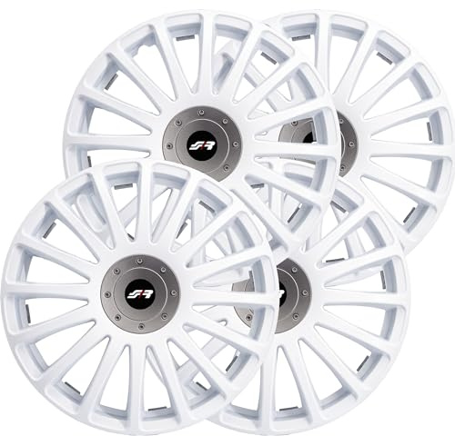 Simoni Racing GP/14W, Set 4 Copricerchi Gran Prix White 14 Pollici, copriruota Auto Bianchi e Silver