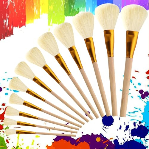 12 Stück Pinsel Rund Acryl, Premium Wasserfarben, Professionell Artist Brushes, Acrylfarbe Hölzernen Griff, Vergoldungspinsel