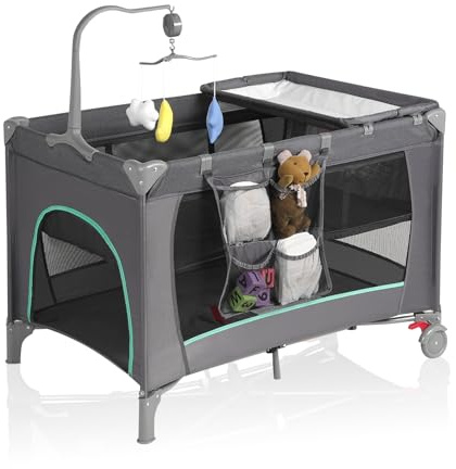 Pack n Play,Baby Bassinet,Playpen,Crib, Diaper Changer,Grey