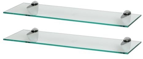 Harbour Housewares 2X Klar 60cm Schwebende Wandregale aus Glas - Badezimmer Dusche Küche Regale Lagerung Anzeigeeinheit mit Silberne Klammern