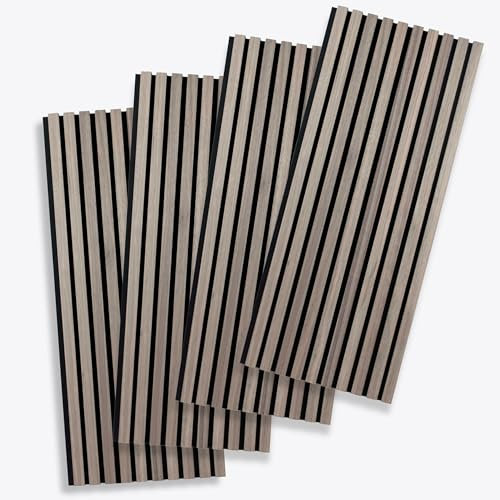 PROVISTON Lot de 4 panneaux acoustiques en bois - 120 x 60 cm - Panneaux muraux en noyer 3D en MDF - Aspect bois - Fond en feutre