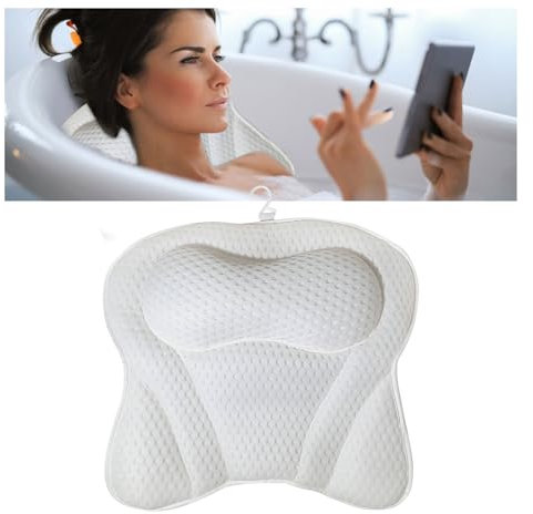 Cuscino poggiatesta per vasca da bagno, dotato di tecnologia 4D Air Mesh, cuscino ergonomico per il bagno, cuscino poggiatesta per vasca da bagno con 6 ventose.